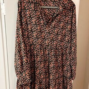 SHEIN Black Dress with Coral Rose Floral Print